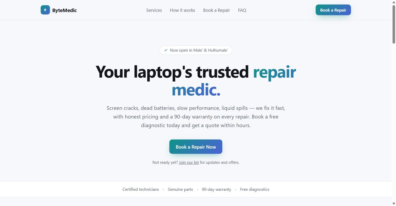 ByteMedic website homepage